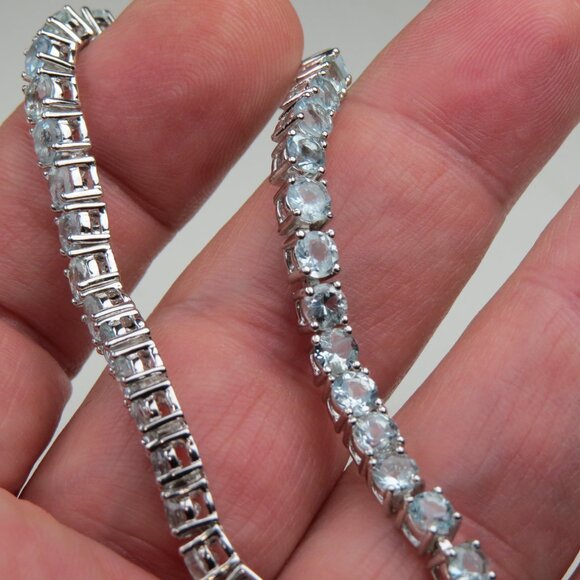 9 CARAT Aquamarine Sterling Silver Bracelet Hand Crafted 7" - Picture 5 of 5
